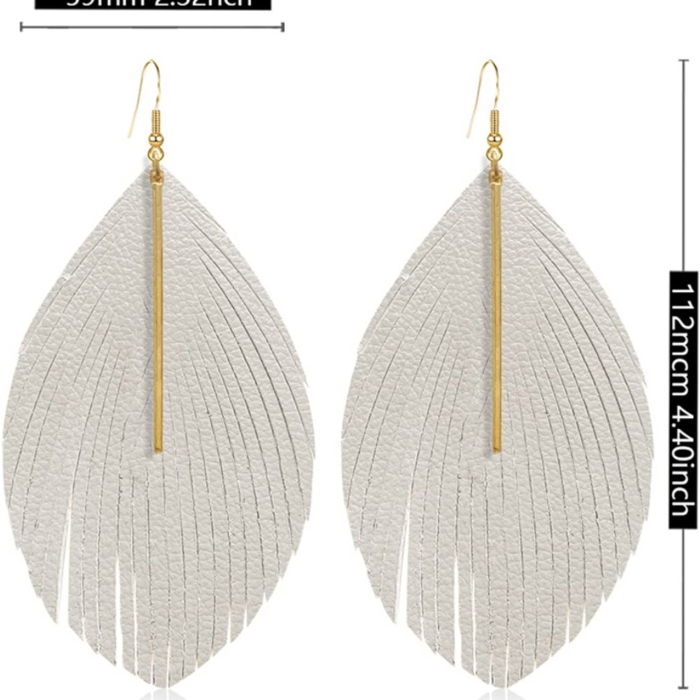 ✨NWT Large Fringe Leather Earrings ✨Hand Crafted ✨Artisan!✨ - Picture 3 of 4